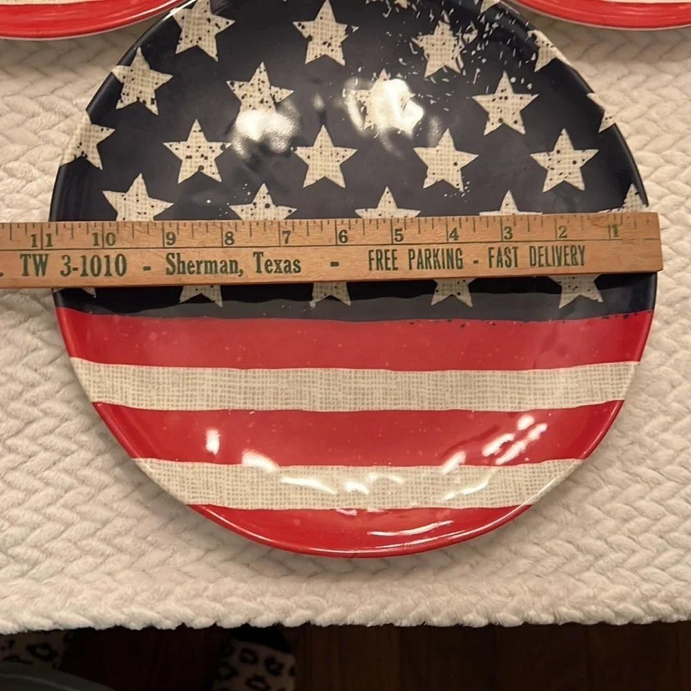Nautica Home Set of 3 Melamine Patriotic Stars & Stripes Plates